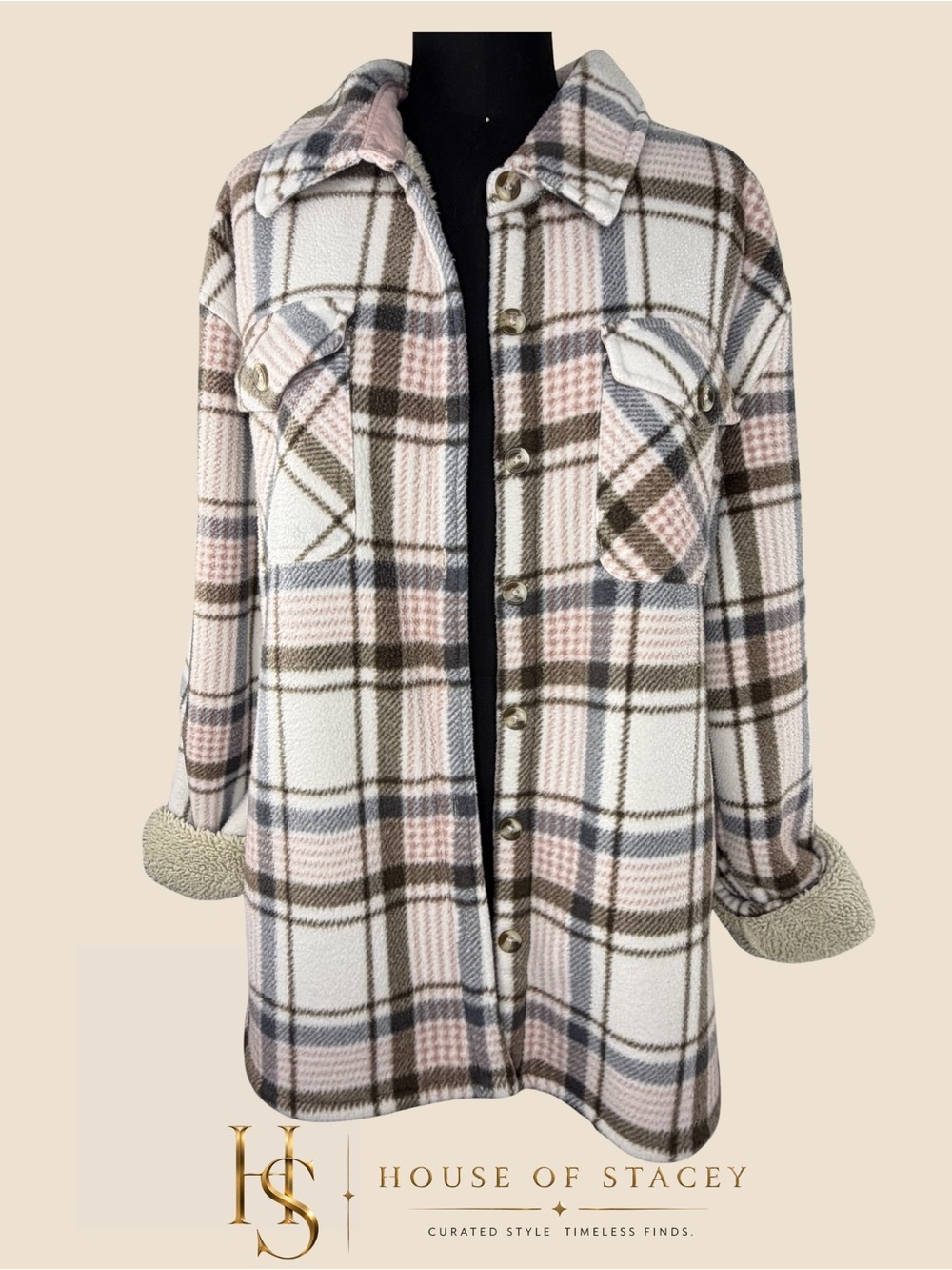 SAGE Collective Plaid Sherpa Shacket Jacket | Cozy Button Up Overshirt | LG